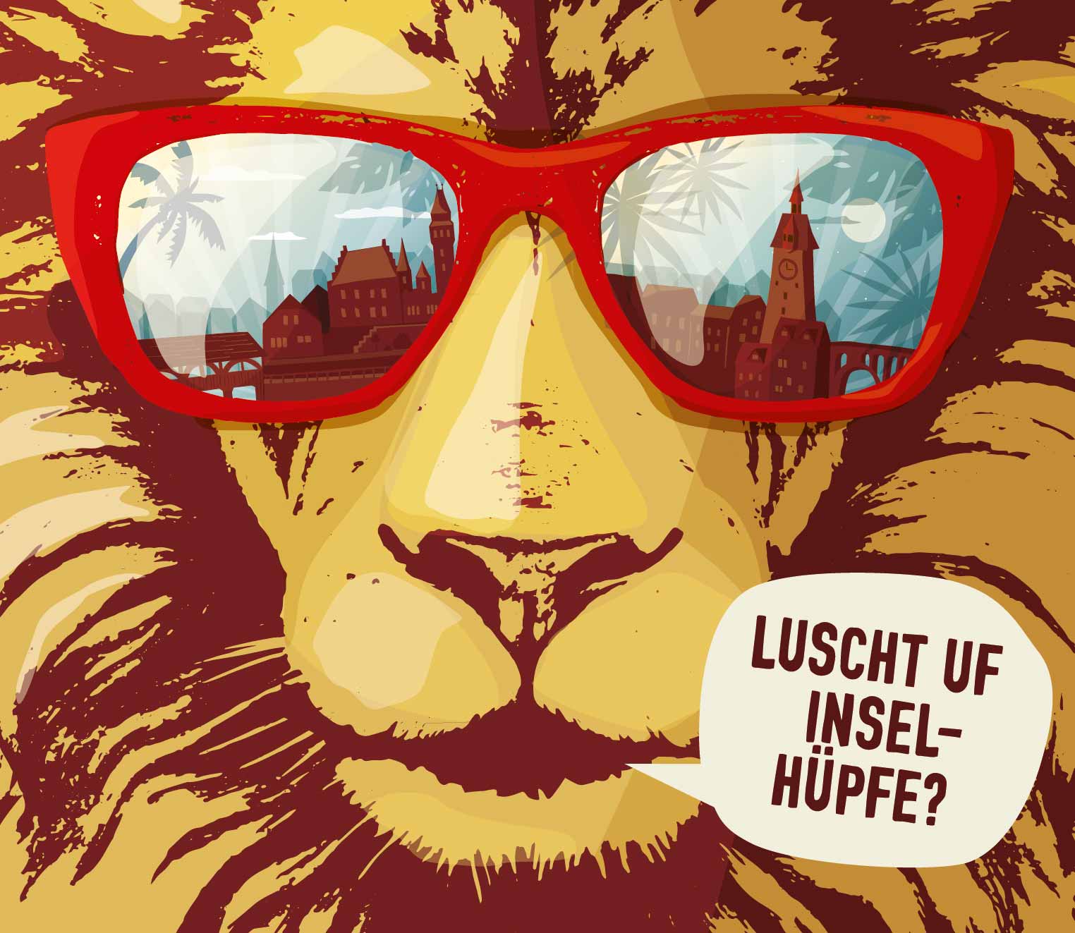 Das Festlogo des Leuefäscht-Leus mit der coolen Sonnenbrille.